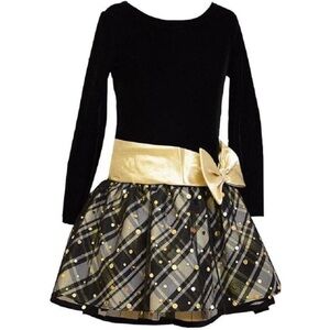 Bonnie Jean Black and Gold Plaid Formal Dress